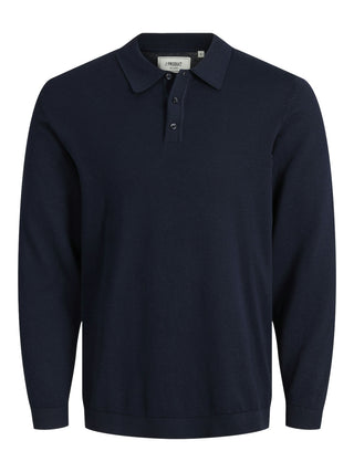Produkt Mens Dawson Long Sleeve Regular Fit Cotton Knitted Polo-NAVY - Borderland Muff