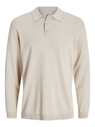 Produkt Mens Dawson Long Sleeve Regular Fit Cotton Knitted Polo-MOONBEAM - Borderland Muff