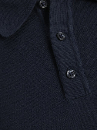 Produkt Mens Dawson Long Sleeve Regular Fit Cotton Knitted Polo-NAVY - Borderland Muff