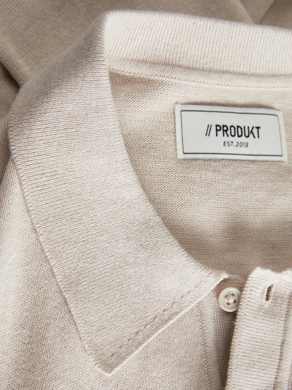 Produkt Mens Dawson Long Sleeve Regular Fit Cotton Knitted Polo-MOONBEAM - Borderland Muff