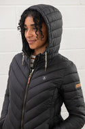 Lighthouse Ladies Water Repellent Insulated Hooded Laurel Mid Length Coat-BLACK - Borderland Muff