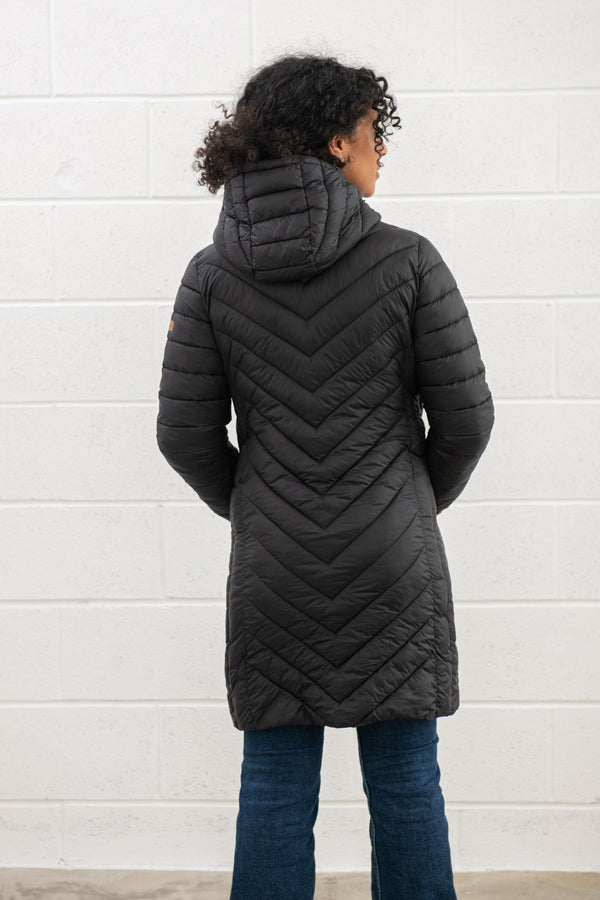 Lighthouse Ladies Water Repellent Insulated Hooded Laurel Mid Length Coat-BLACK - Borderland Muff