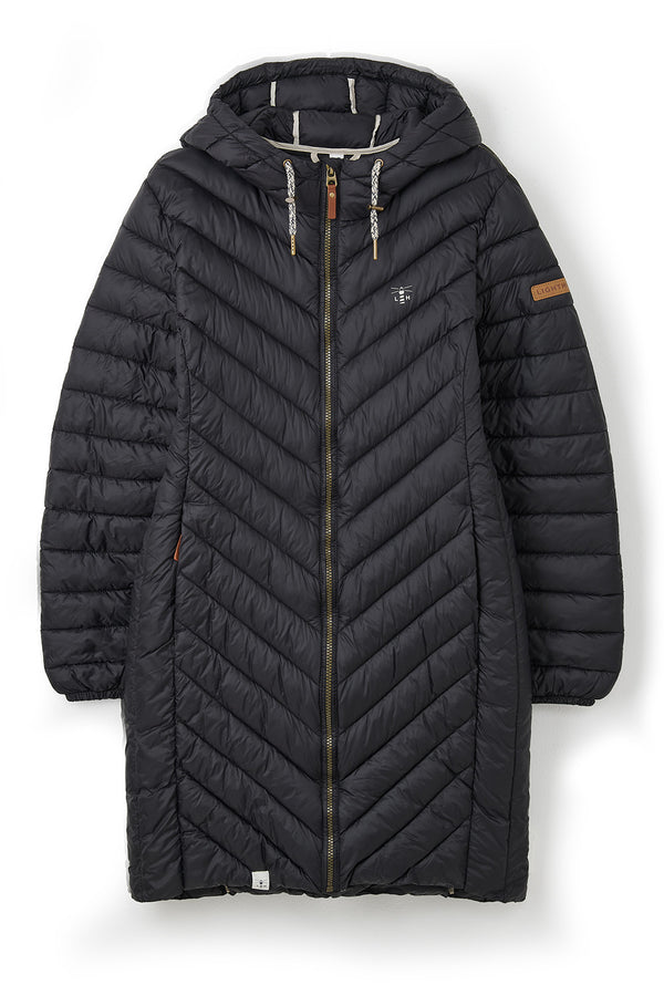 Lighthouse Ladies Water Repellent Insulated Hooded Laurel Mid Length Coat-BLACK - Borderland Muff