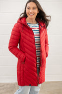 Lighthouse Ladies Water Repellent Insulated Hooded Laurel Mid Length Coat-RED - Borderland Muff