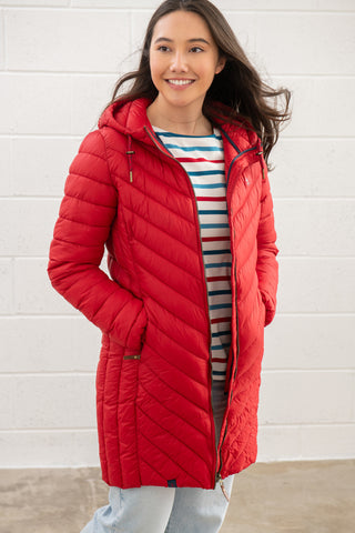 Lighthouse Ladies Water Repellent Insulated Hooded Laurel Mid Length Coat-RED - Borderland Muff