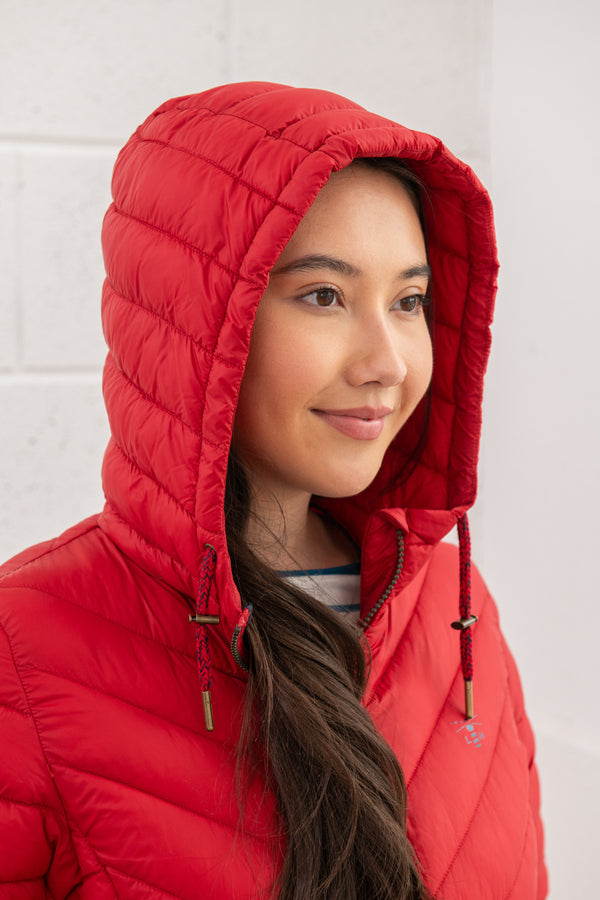 Lighthouse Ladies Water Repellent Insulated Hooded Laurel Mid Length Coat-RED - Borderland Muff