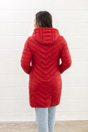 Lighthouse Ladies Water Repellent Insulated Hooded Laurel Mid Length Coat-RED - Borderland Muff