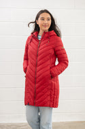 Lighthouse Ladies Water Repellent Insulated Hooded Laurel Mid Length Coat-RED - Borderland Muff