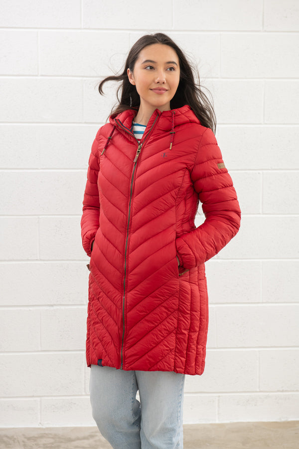 Lighthouse Ladies Water Repellent Insulated Hooded Laurel Mid Length Coat-RED - Borderland Muff