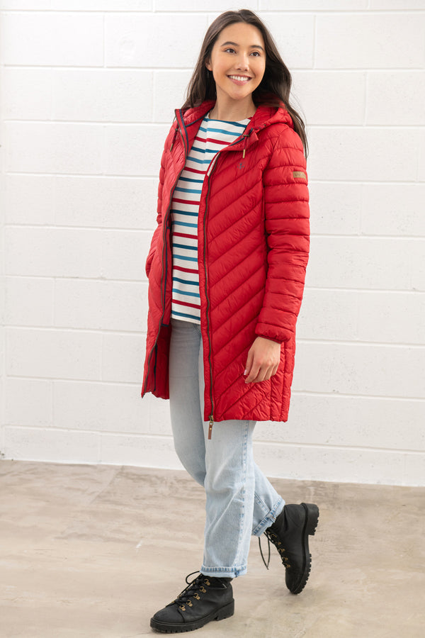 Lighthouse Ladies Water Repellent Insulated Hooded Laurel Mid Length Coat-RED - Borderland Muff
