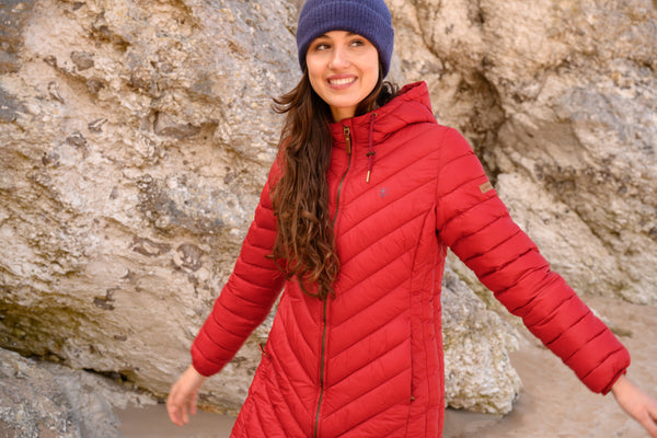 Lighthouse Ladies Water Repellent Insulated Hooded Laurel Mid Length Coat-RED - Borderland Muff