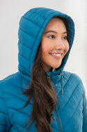 Lighthouse Ladies Water Repellent Insulated Hooded Laurel Mid Length Coat-TEAL - Borderland Muff