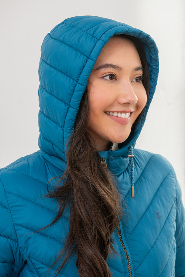 Lighthouse Ladies Water Repellent Insulated Hooded Laurel Mid Length Coat-TEAL - Borderland Muff