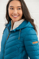 Lighthouse Ladies Water Repellent Insulated Hooded Laurel Mid Length Coat-TEAL - Borderland Muff