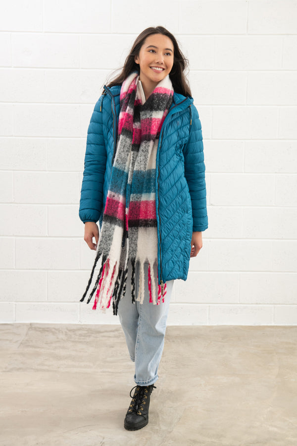 Lighthouse Ladies Water Repellent Insulated Hooded Laurel Mid Length Coat-TEAL - Borderland Muff