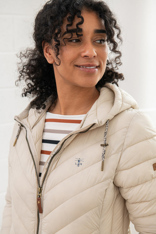 Lighthouse Ladies Water Repellent Insulated Hooded Laurel Mid Length Coat-CREAM - Borderland Muff