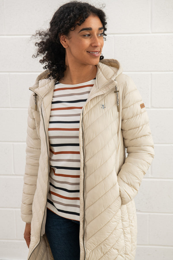 Lighthouse Ladies Water Repellent Insulated Hooded Laurel Mid Length Coat-CREAM - Borderland Muff