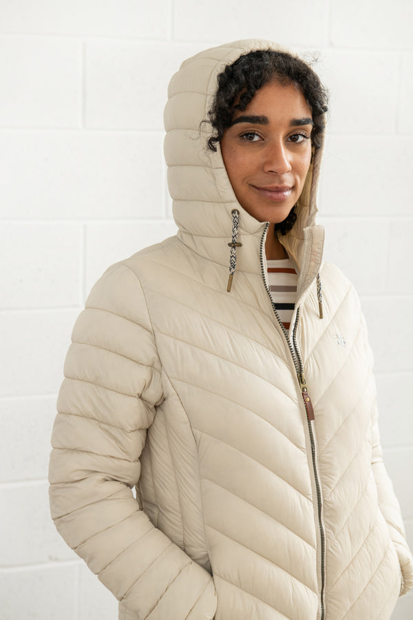 Lighthouse Ladies Water Repellent Insulated Hooded Laurel Mid Length Coat-CREAM - Borderland Muff