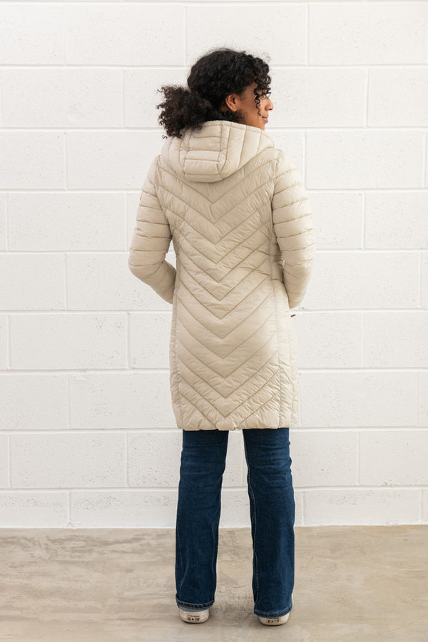 Lighthouse Ladies Water Repellent Insulated Hooded Laurel Mid Length Coat-CREAM - Borderland Muff