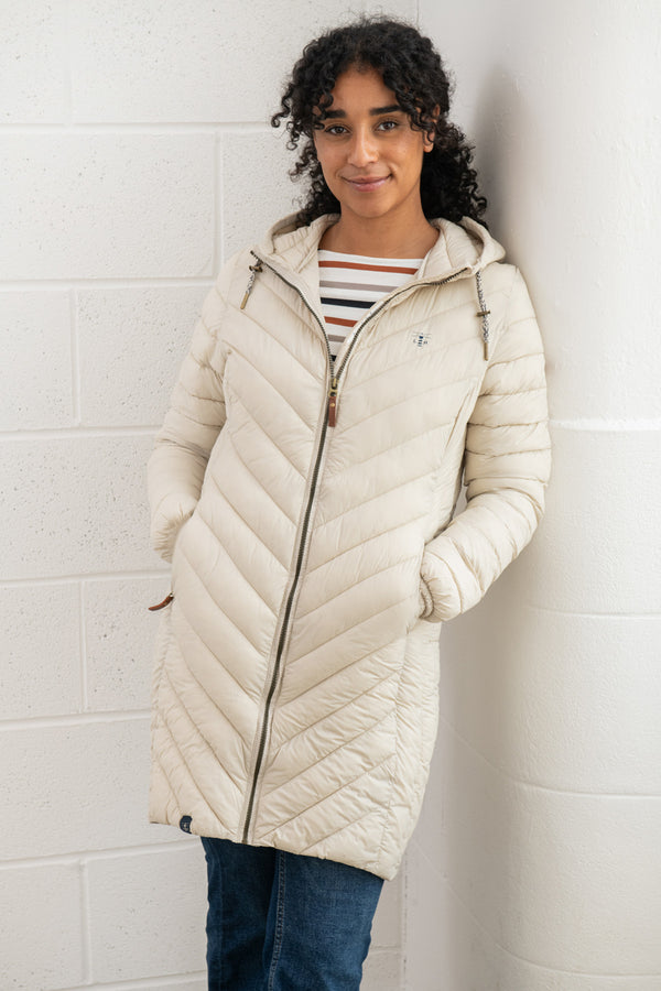 Lighthouse Ladies Water Repellent Insulated Hooded Laurel Mid Length Coat-CREAM - Borderland Muff
