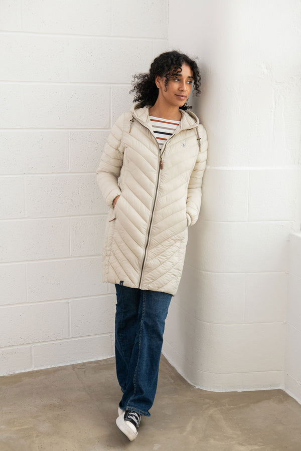 Lighthouse Ladies Water Repellent Insulated Hooded Laurel Mid Length Coat-CREAM - Borderland Muff