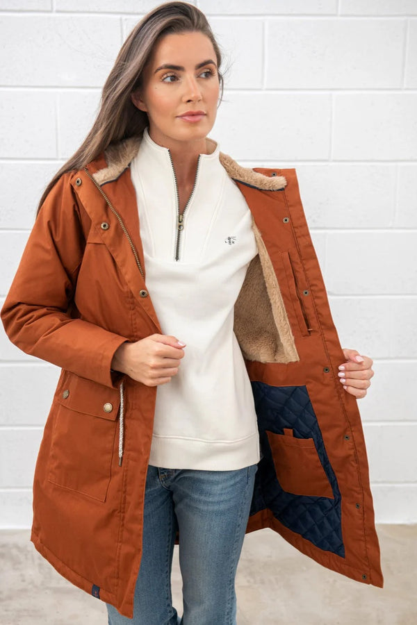 Lighthouse Ladies Waterproof Windproof Breathable Isobel 3/4 Length Coat-RUSTIC BROWN - Borderland Muff
