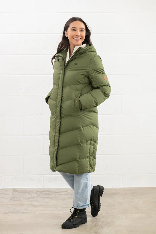 Lighthouse Ladies Relaxed Fit Long Water Repellent Savannah Padded Coat-OLIVE - Borderland Muff