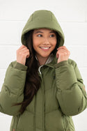 Lighthouse Ladies Relaxed Fit Long Water Repellent Savannah Padded Coat-OLIVE - Borderland Muff