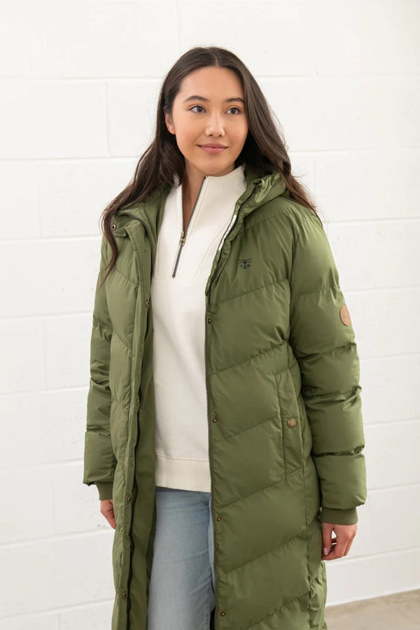 Lighthouse Ladies Relaxed Fit Long Water Repellent Savannah Padded Coat-OLIVE - Borderland Muff