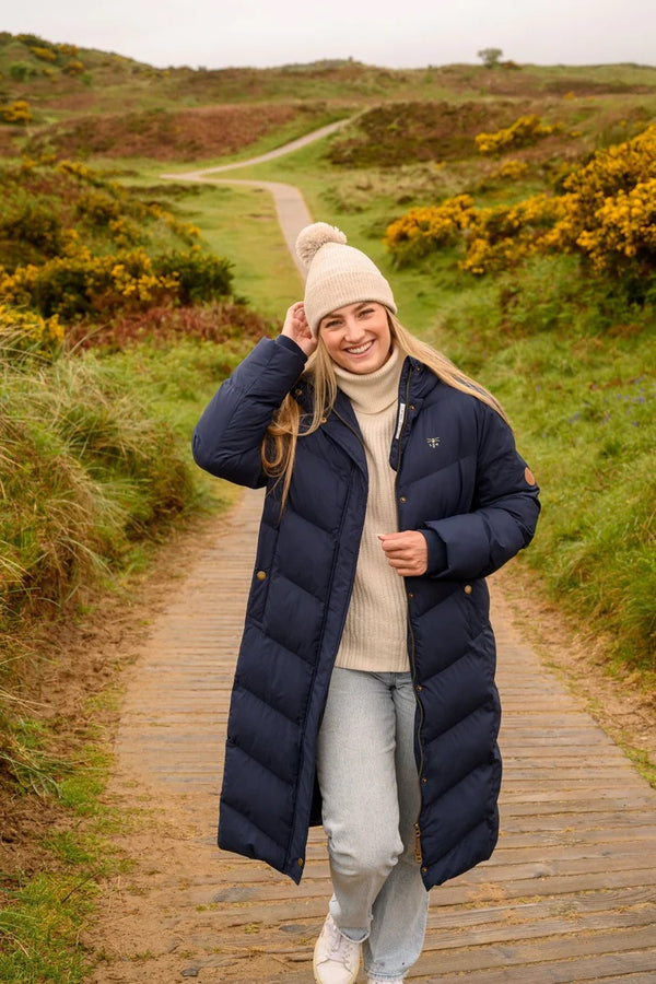 Lighthouse Ladies Relaxed Fit Long Water Repellent Savannah Padded Coat-NAVY - Borderland Muff