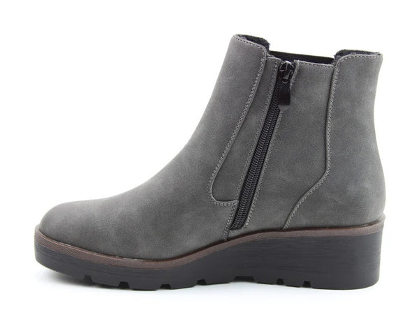 Heavenly Feet Ladies Vegan Friendly Low Wedge Ottavia Ankle Boot-GREY - Borderland Muff