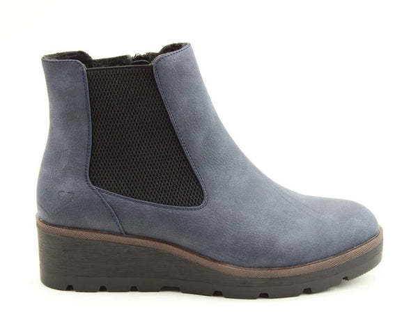 Heavenly Feet Ladies Vegan Friendly Low Wedge Ottavia Ankle Boot-NAVY - Borderland Muff