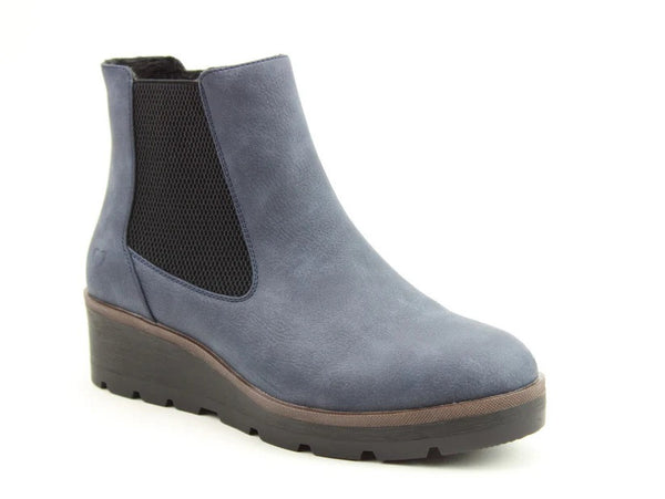 Heavenly Feet Ladies Vegan Friendly Low Wedge Ottavia Ankle Boot-NAVY - Borderland Muff