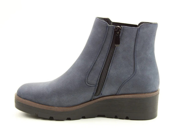 Heavenly Feet Ladies Vegan Friendly Low Wedge Ottavia Ankle Boot-NAVY - Borderland Muff