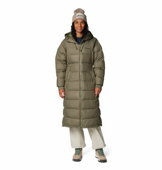 Columbia Ladies Pike Lake II Long relaxed Fit Insulated Hooded Jacket  Omni-Heat™ thermal reflective. Omni-Shield™ advanced repellency. 100% recycled -STONE GREEN - Borderland Muff