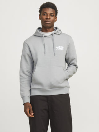 Jack & Jones Mens Logo Standard Fit Hoody -GREY - Borderland Muff