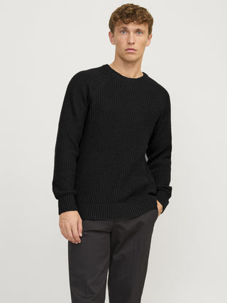 Jack & Jones Knit Crew Neck-BLACK - Borderland Muff