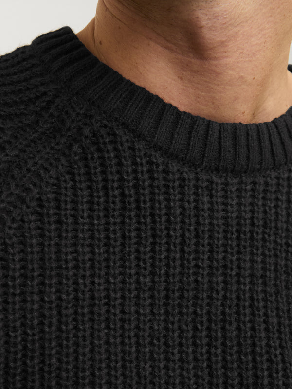 Jack & Jones Knit Crew Neck-BLACK - Borderland Muff
