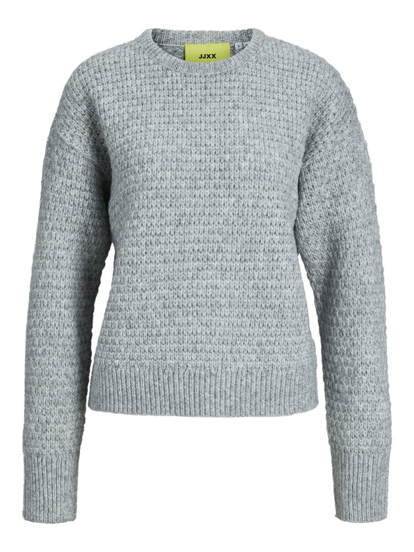 JJXX Ladies Milly Structured Regular Fit Crew Neck Knit-GREY MELANGE - Borderland Muff