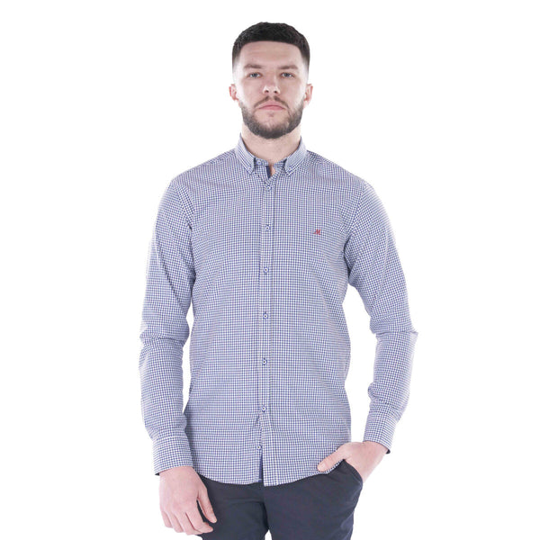Mineral Men's Maribo Long Sleeve Gingham Shirt-NAVY WHITE - Borderland Muff