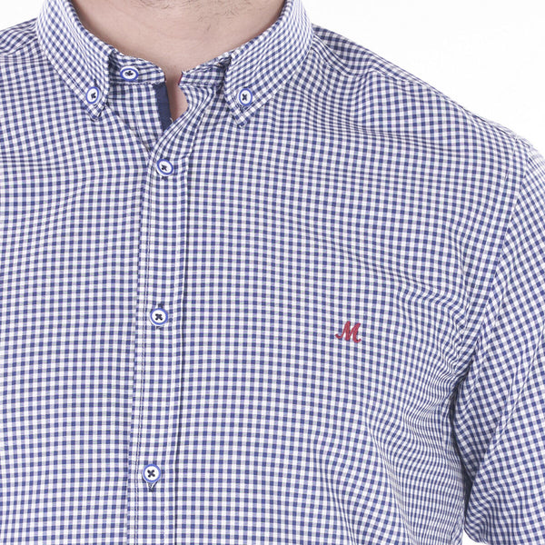 Mineral Men's Maribo Long Sleeve Gingham Shirt-NAVY WHITE - Borderland Muff