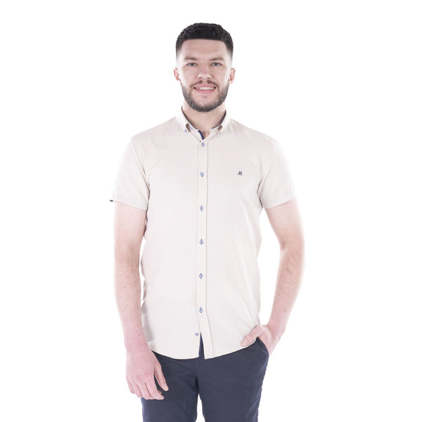 Mineral ANDAR Oxford Cotton Mix Short Sleeve Shirt-STONE - Borderland Muff