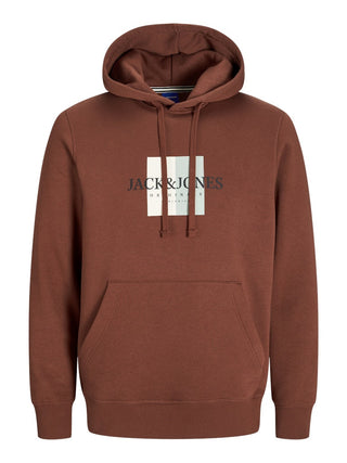 Jack & Jones Mens Fredrisksberg Box Overhead Regular Fit Hoody-BROWN - Borderland Muff