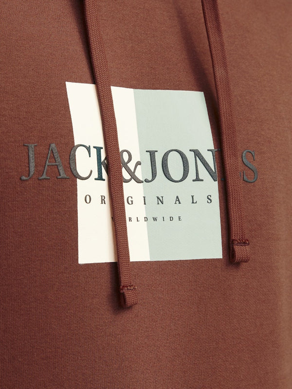 Jack & Jones Mens Fredrisksberg Box Overhead Regular Fit Hoody-BROWN - Borderland Muff