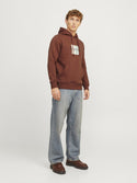 Jack & Jones Mens Fredrisksberg Box Overhead Regular Fit Hoody-BROWN - Borderland Muff