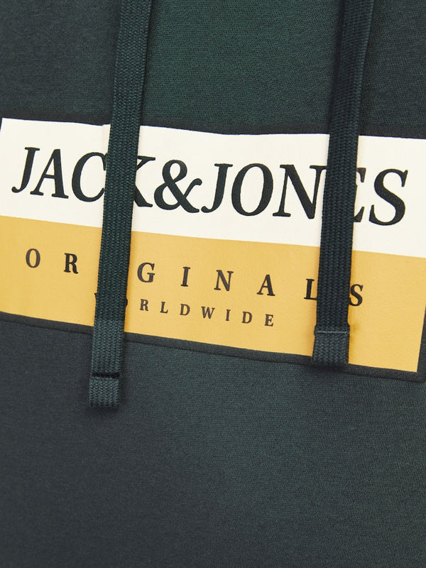 Jack & Jones Mens Fredrisksberg Box Overhead Regular Fit Hoody-FOREST GREEN - Borderland Muff