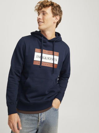 Jack & Jones Mens Fredrisksberg Box Overhead Regular Fit Hoody-SKY CAPTAIN - Borderland Muff