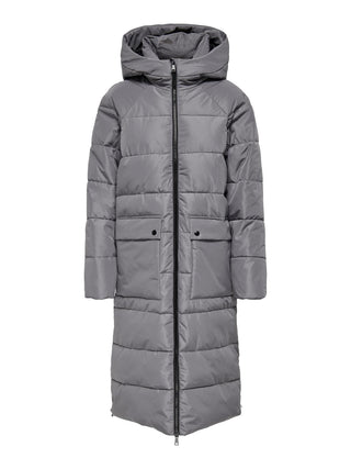 JDY Ladies ELfi Long Padded Hooded Jacket-STEEL - Borderland Muff