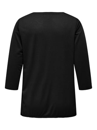 Only Carmakoma Ladies Carlinne V-Neck 3/4 Plus Size Regular Fit Top-BLACK - Borderland Muff