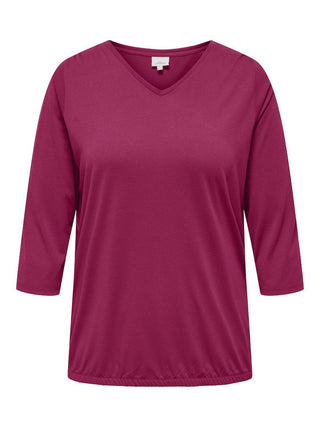 Only Carmakoma Ladies Carlinne V-Neck 3/4 Plus Size Regular Fit Top-PINK - Borderland Muff